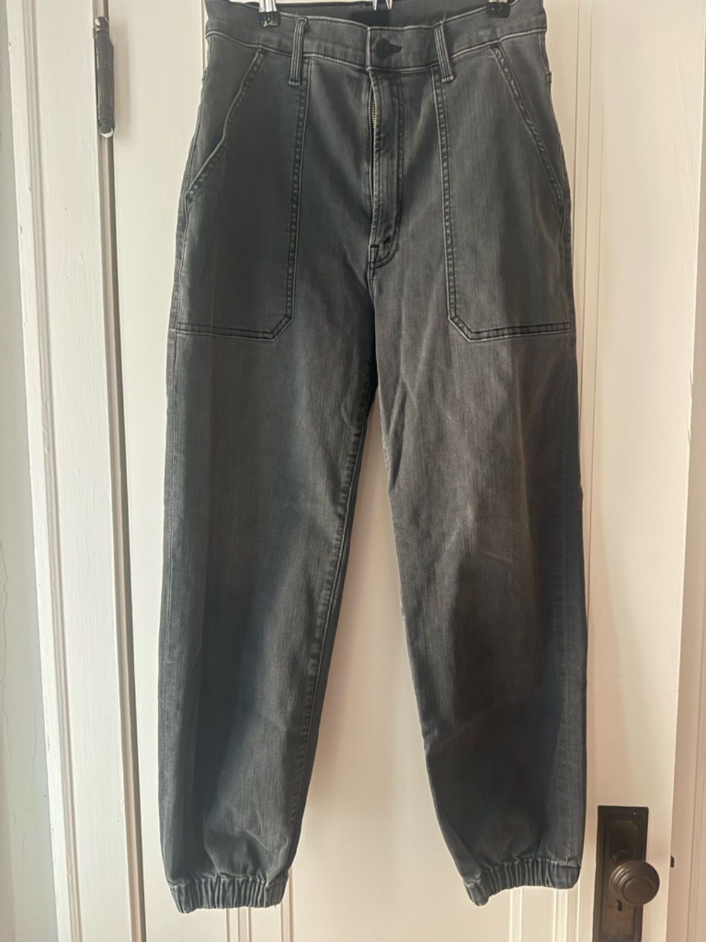 Mother High-Rise Faded Black Utility Denim Jogger Pants